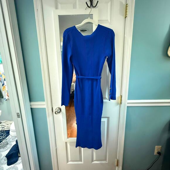 Ashley Stewart Sodalite Blue Rib Knit Midi Dress 14/16 NWT Belted - Picture 8 of 8
